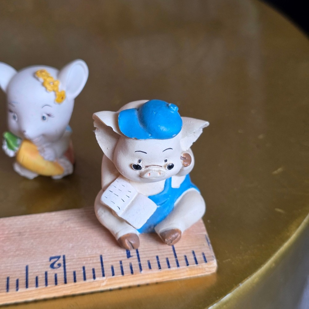 Vintage Anthropomorphic Pig & Mouse Figurines Set Whimsical Animal Pig Core - Picture 16 of 16